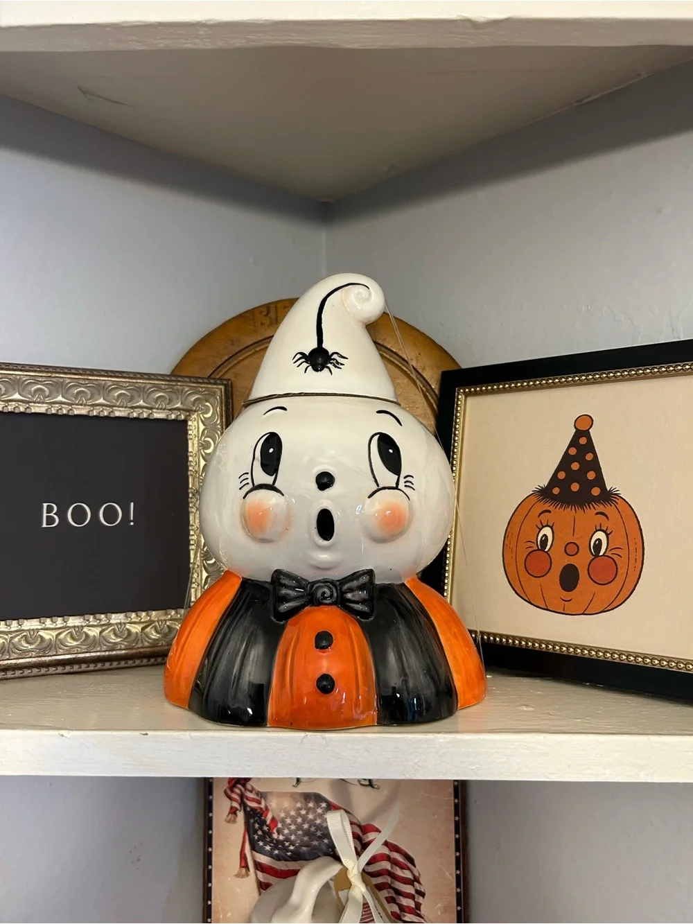 Joanna Parker Halloween Ceramic Ghost Figurine Cookie Jar - Orange & White